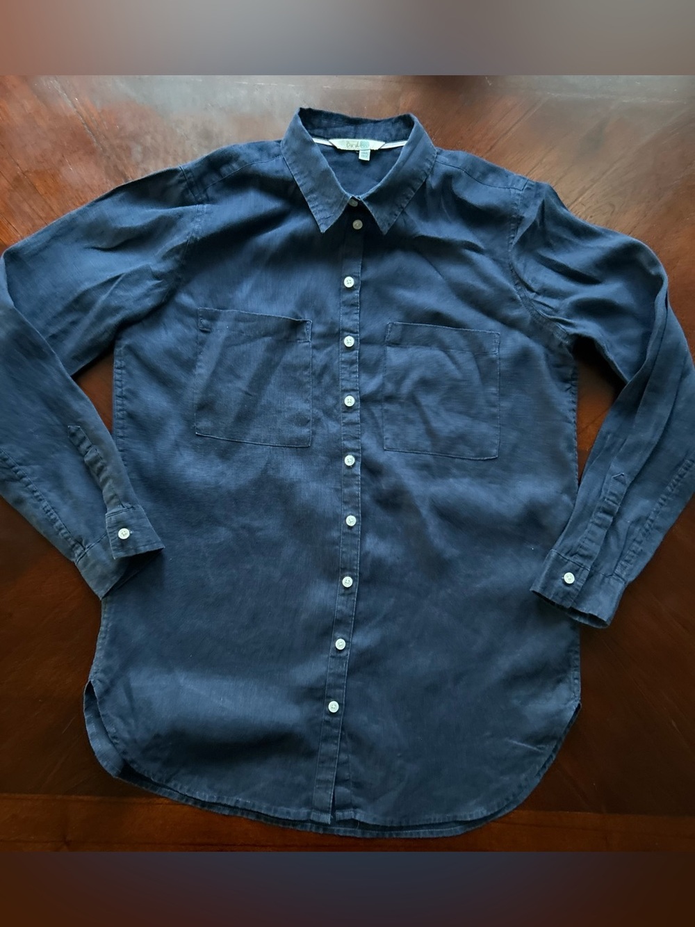 Boden Navy Long-Sleeve Button Front Linen Shirt size 2